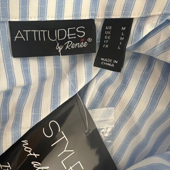 Attitudes by Renee Shirt Button Down ~ sz M Striped Blue White Stripes A601032 - Picture 5 of 6